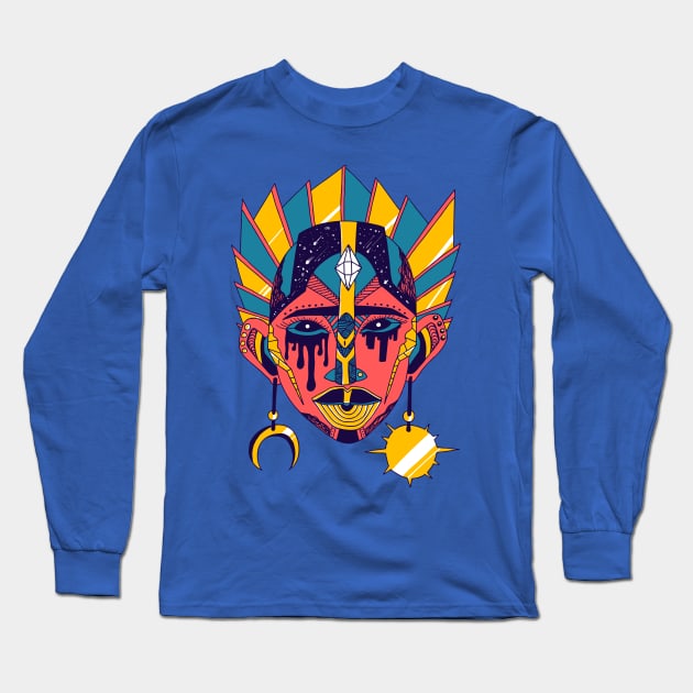 Retro Triad African Mask No 12 Long Sleeve T-Shirt by kenallouis